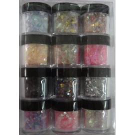 Caja de polvos acrílicos de colores con escamas