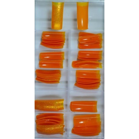 Tips naranjas decorado con purpurina dorada 70U
